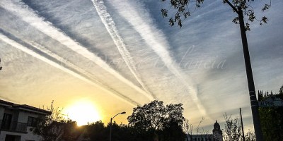Chemtrails over Beverly Hills on Passover sunset. - Photo © 2016 Donna Balancia